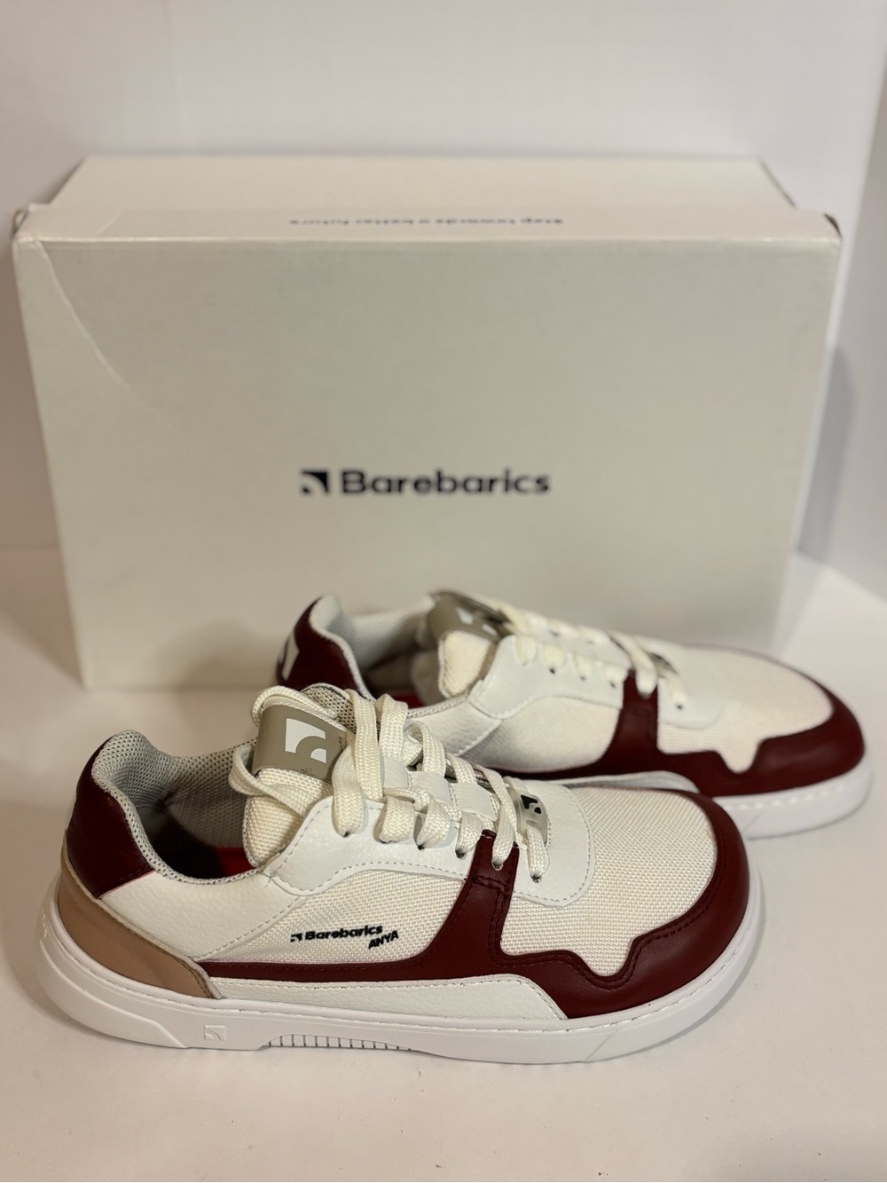 Barebarics Women’s White and Burgundy Low-Top Sneakers